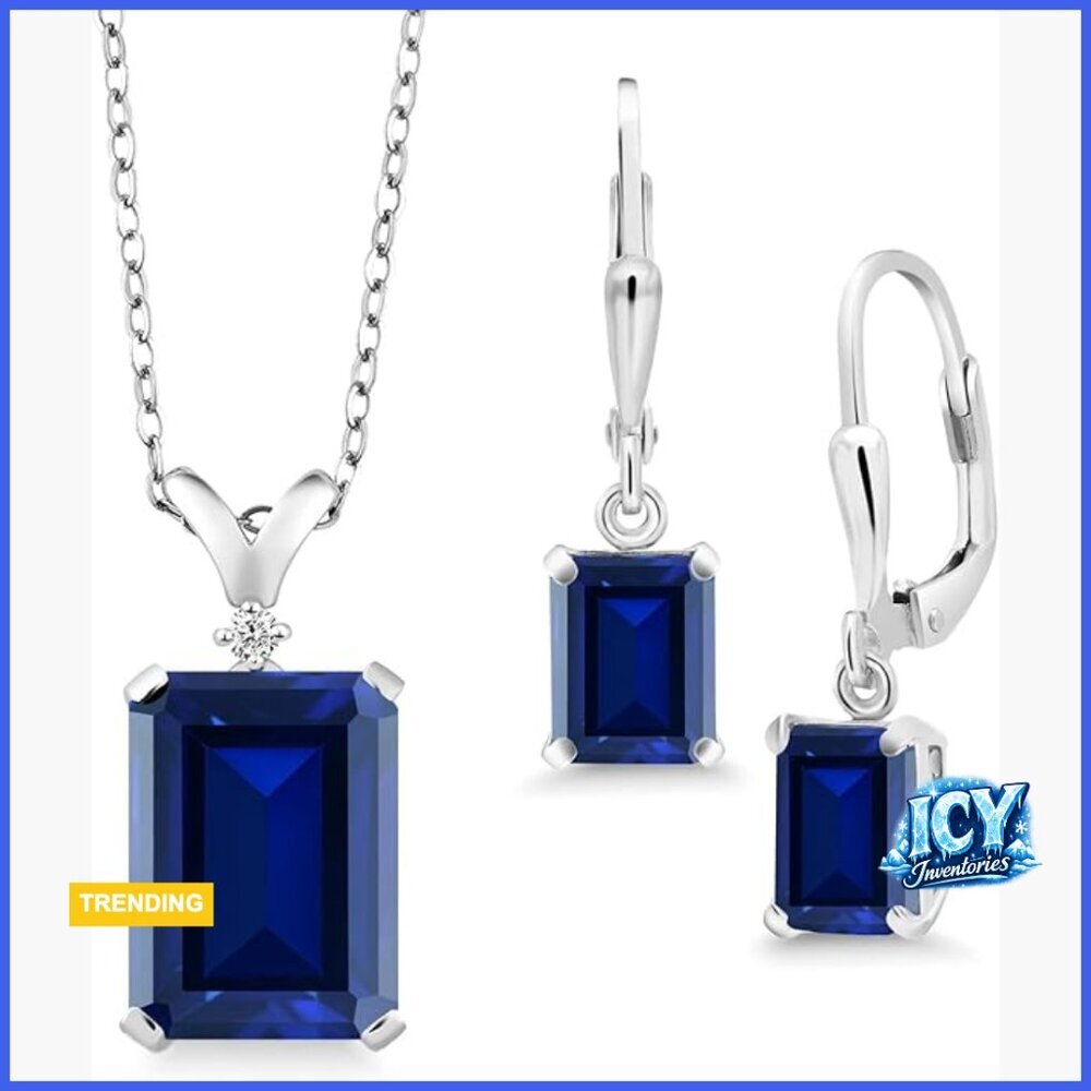 Sterling Silver Gemstone and Diamond Pendant Earrings Set